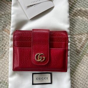 Gucci Marmont Red Leather Wallet w/ GG Snap Closure